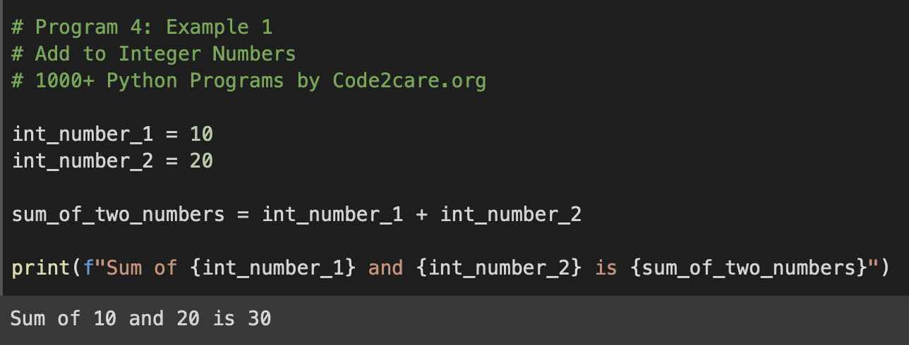 Python Program Add Two Hardcoded Integers